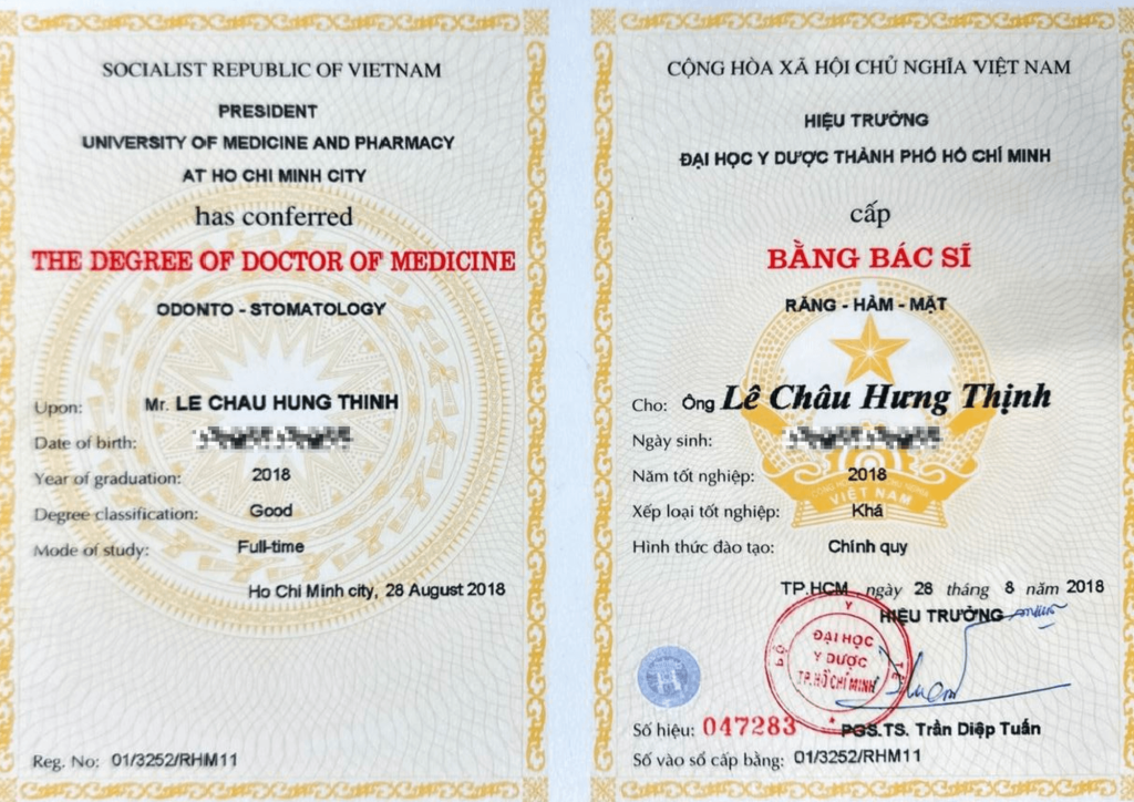 Bằng cấp bác sĩ Thịnh