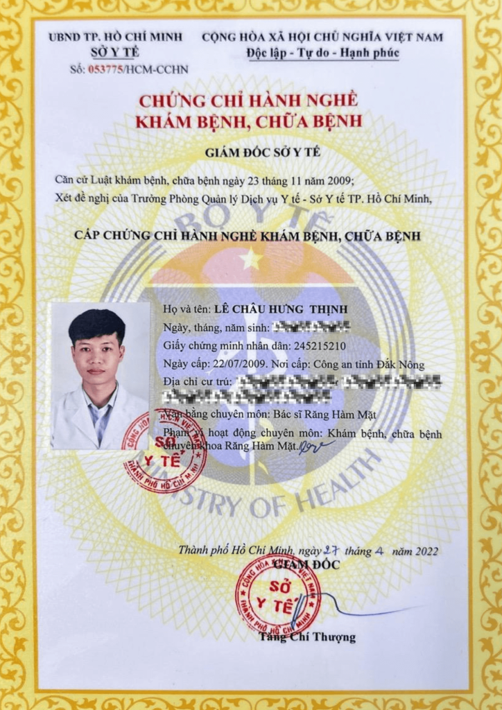 Bằng cấp bác sĩ Thịnh