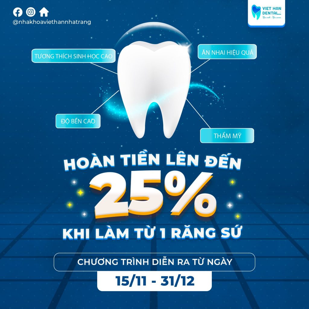 Hoàn tiền lên đến 25% dịch vụ răng sứ thẩm mỹ tại Nha khoa Việt Hàn