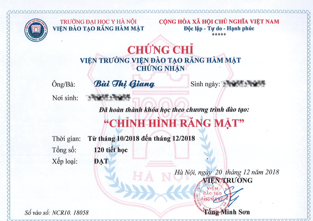 Bằng cấp bác sĩ Giang Bằng cấp bác sĩ Giang