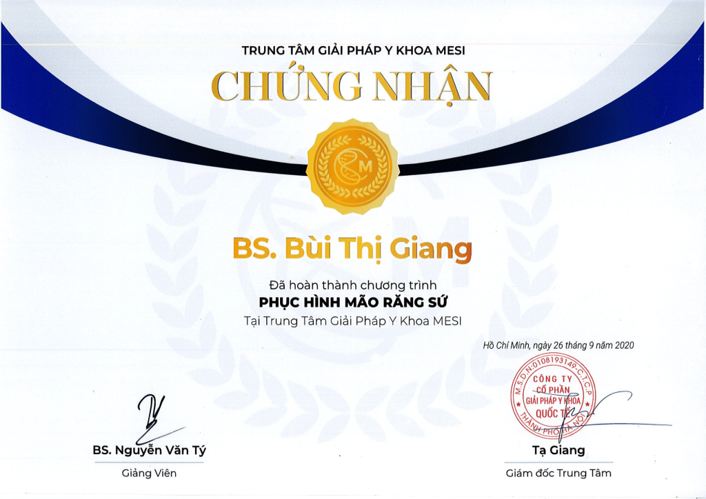 Bằng cấp bác sĩ Giang Bằng cấp bác sĩ Giang