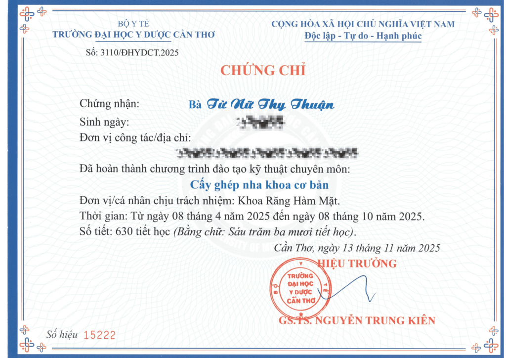 Bằng cấp bác sĩ Thy Thuận