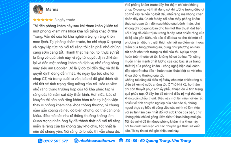 Khách hàng đánh giá dịch vụ nhổ răng khôn tại Nha khoa Việt Hàn (Nguồn: Google Maps)