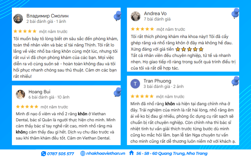Khách hàng đánh giá dịch vụ nhổ răng khôn tại Nha khoa Việt Hàn (Nguồn: Google Maps)