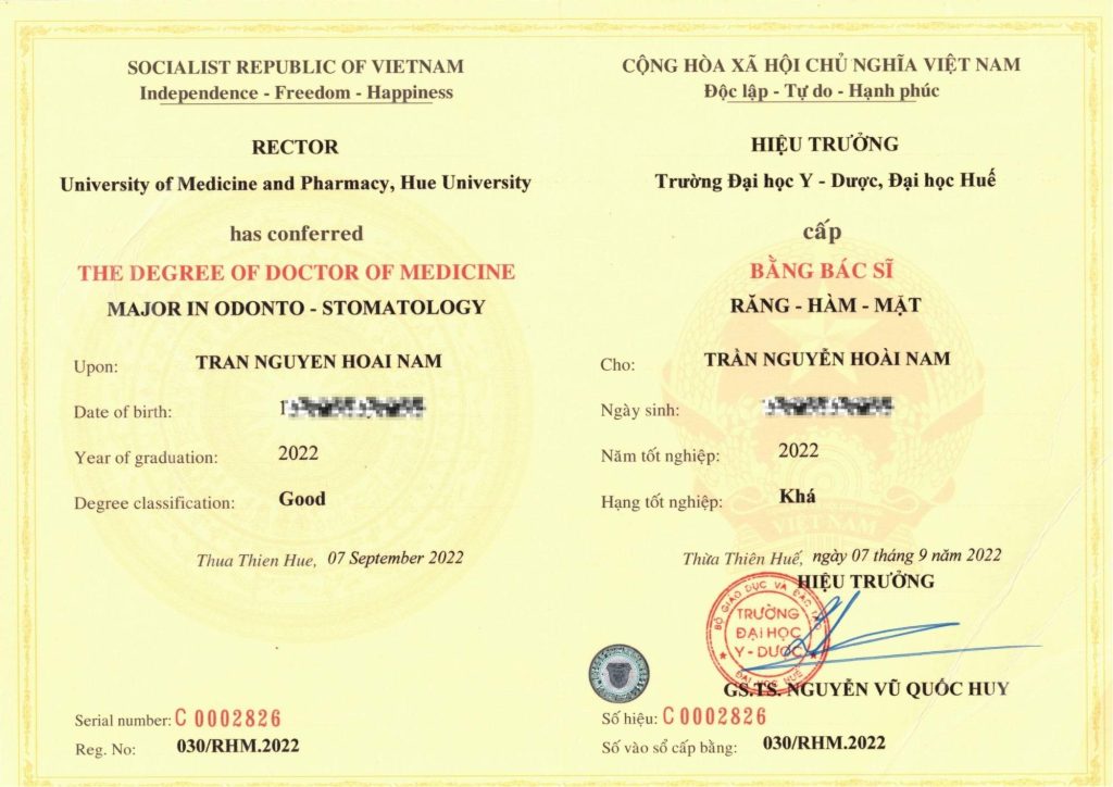bằng cấp bác sĩ Nam