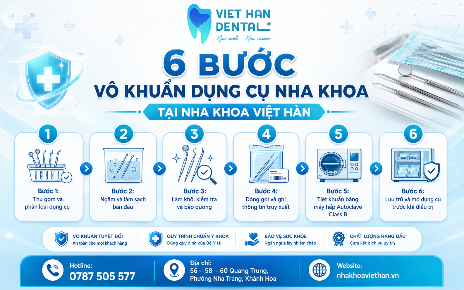 6 Bước vô khuẩn dụng cụ nha khoa khoa