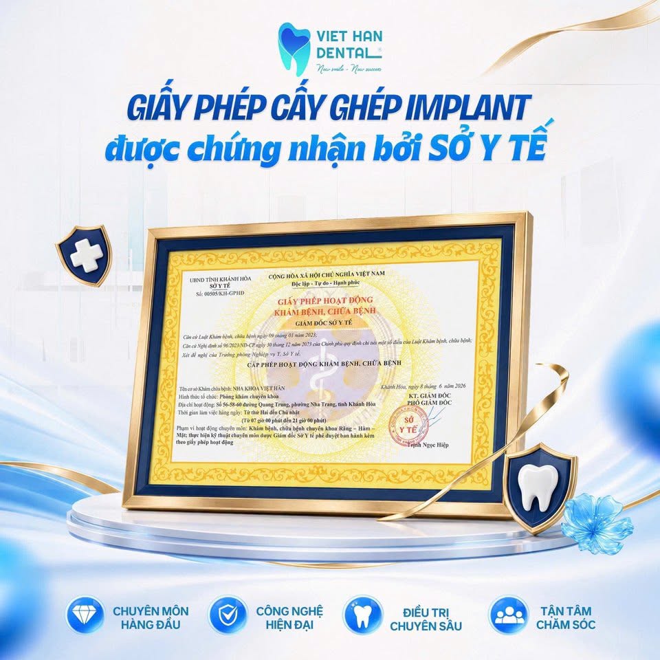 Nha Khoa Việt Hàn Được Sở Y tế cấp phép thực hiện cấy ghép Implant