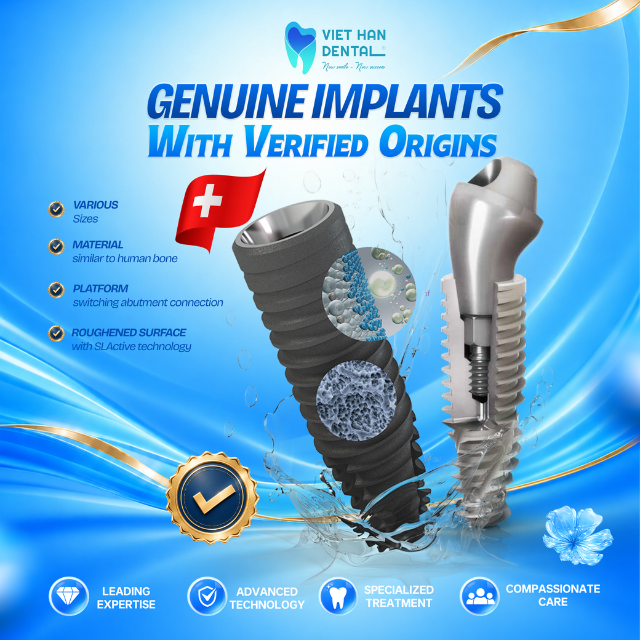 Genuine dental implants with clear origins at Viet Han Dental Clinic